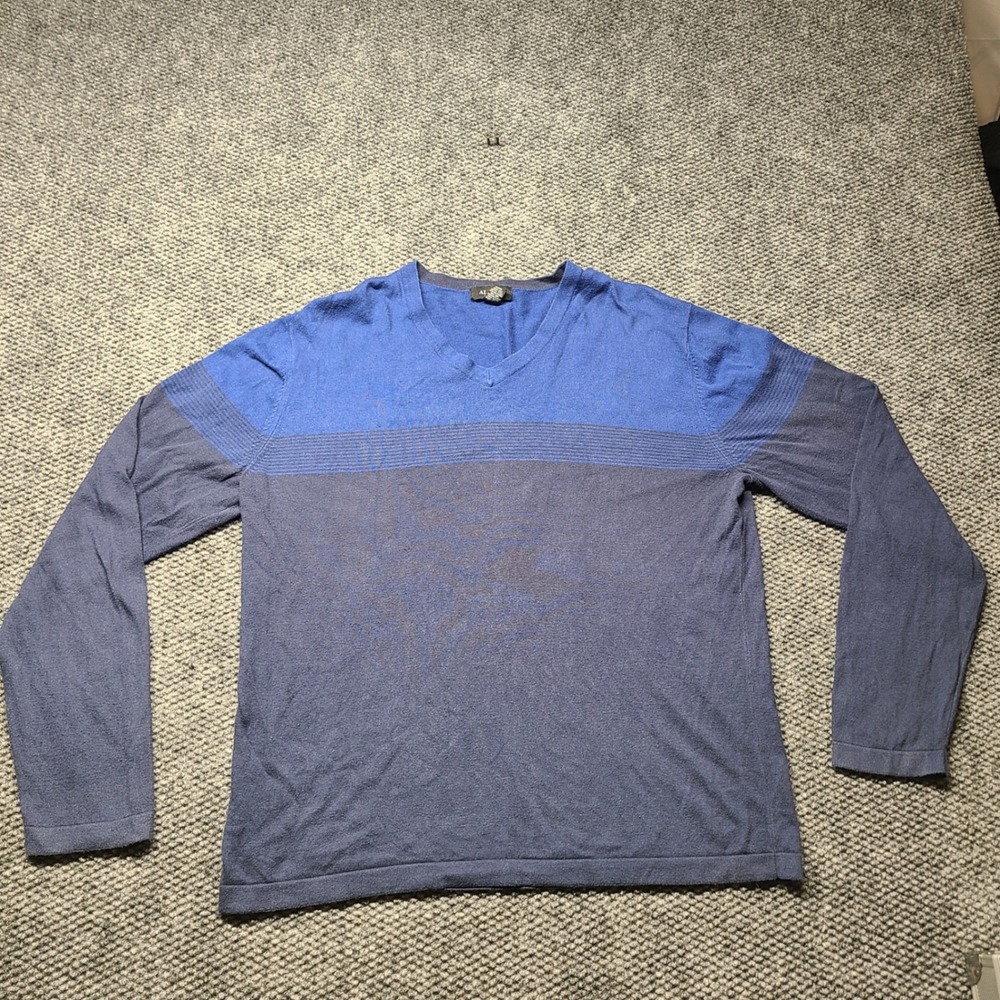 Alfani Mens Blue Colorblock V-Neck Cotton Sweater Large WPL 8046